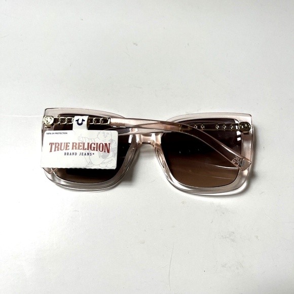 New Original TRUE RELIGION Square Oversized Sunglasses Translucid Pink Metal main image 2